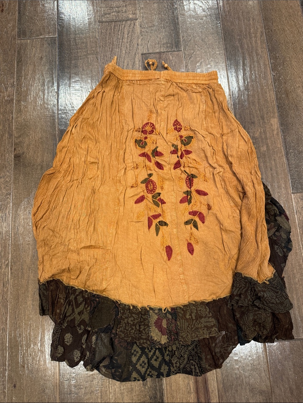 Bohemian Embroidered Mustard & Brown Women's skirt - Picture 2 of 4